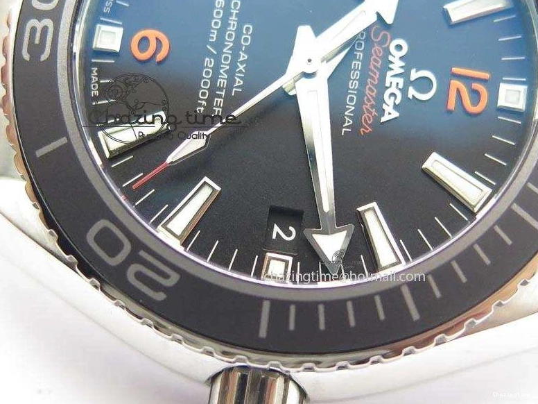 0812 Contemporary Planet Ocean SS Bp Maker 45mm Black Bezel Orange Numbers On SS Bracelet A 8217